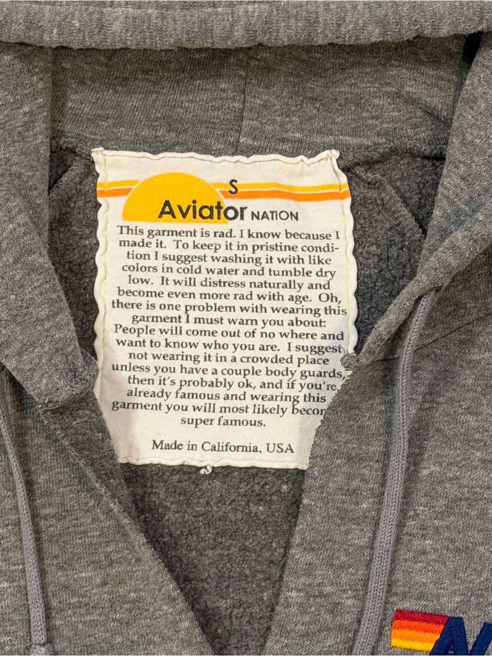 Aviator Nation - Heather Gray Hoodie - Rainbow Stripe Sleeves - Women’s Small - Picture 4 of 10